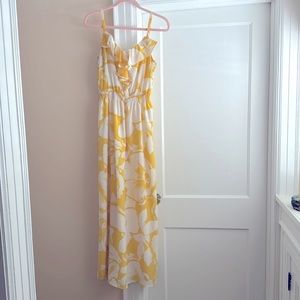 LOFT Yellow and white abstract floral print ankle length dress Size 6